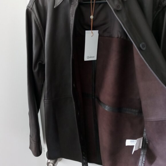 NWT Quince 100% Leather Shirt Jacket. Small. Brown. $180. Perfect condition. - Picture 7 of 16